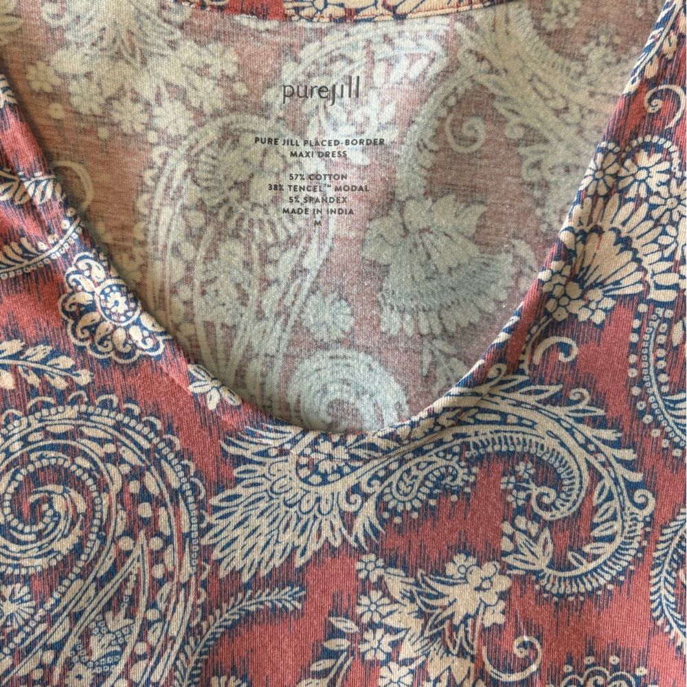 NWOT J. Jill Pure Jill Pink Border Print Maxi Dress Size M | Boho Cotton V-Neck - Picture 6 of 10